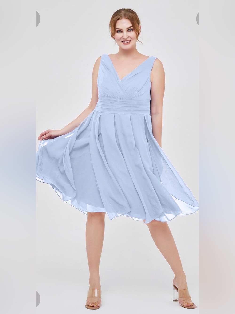 Sleeveless Pale Blue Floral Maxi Dress with V-Neck